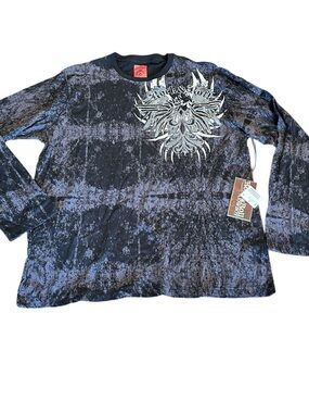 Rock & Roll Cowboy Men’s Long Sleeve Grey Black  T-Shirt Size XXL NWT